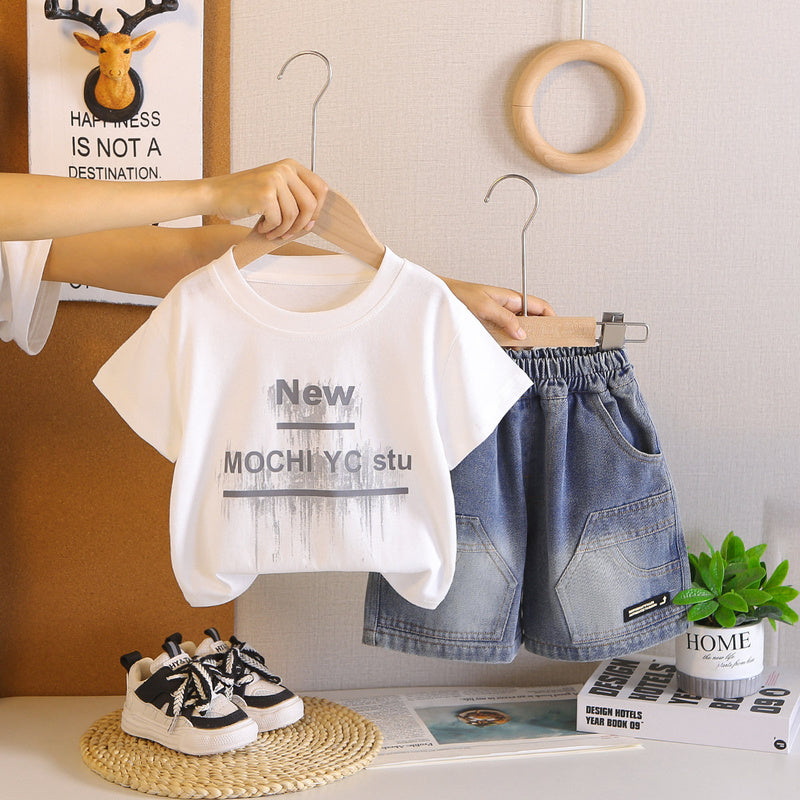 2026 Children's Short Sleeve Set Boys' Summer Loose Casual Two-Piece Outfit Baby Shorts Infant Clothes