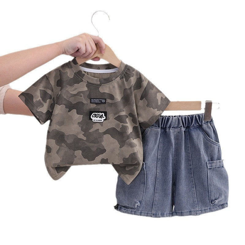 Outfit 2026 New Style Toddler Baby Summer Clothes Boys' Children's Camouflage Short Sleeve Two-Piece Set Trendy