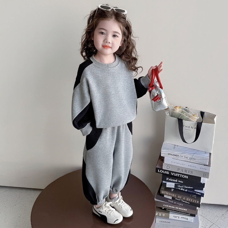 Baby girl outfit stylish infant color-blocked sweatshirt two-piece set 2026 new style girls' spring and autumn casual clothes