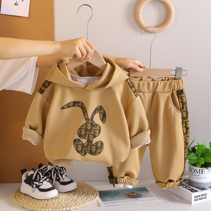 Children's Clothing Boys' Outfit New Fashionable Toddler Baby Spring and Autumn Hooded Sweatshirt Two-Piece Set Trendy Wholesale