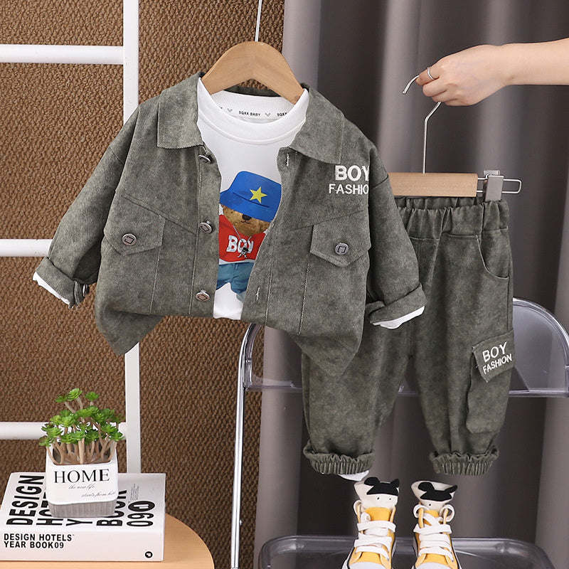 Boys' Letter Cargo Suit 1-2-3-4 Years Old Toddler Clothes Baby Outfit Children's Spring and Autumn Three-Piece Set