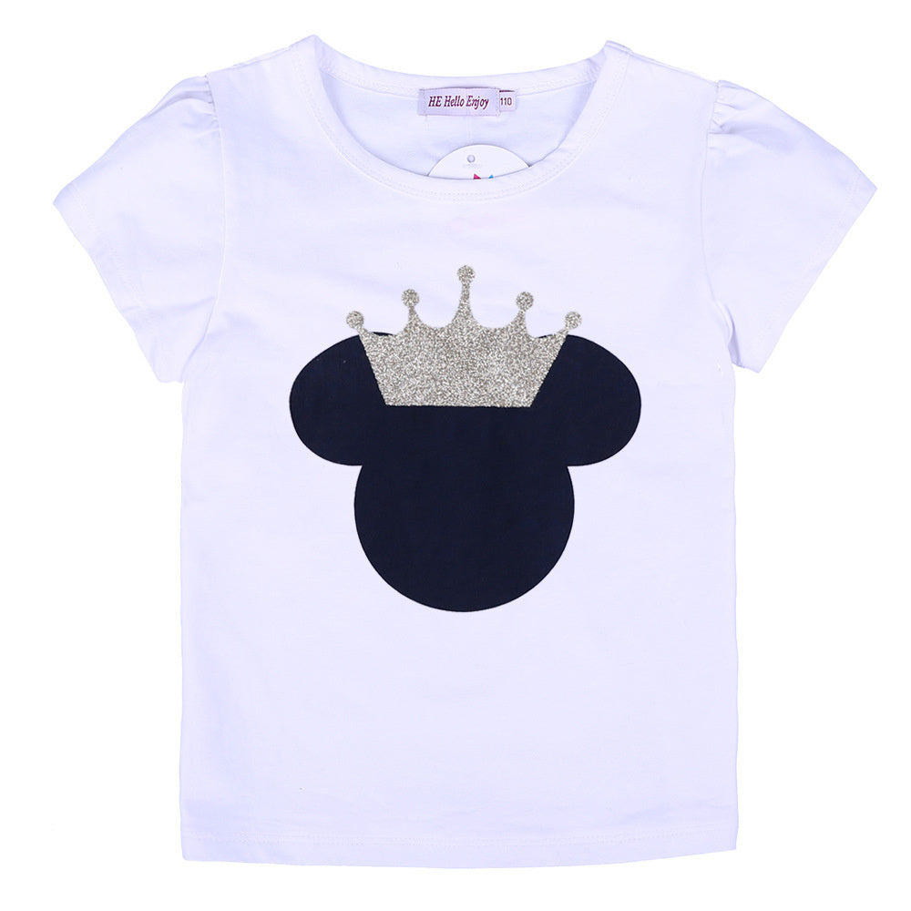 2023 New Fashion Casual Children's Clothing Korean Style Girls' Summer Outfit Cartoon Short Sleeve T-shirt + Mesh Skirt Two-piece Set