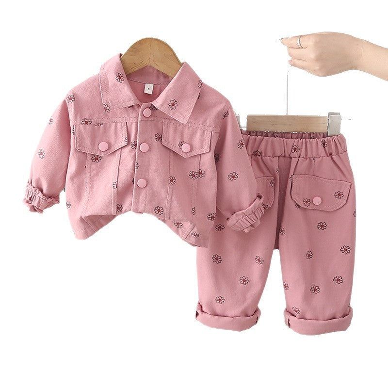 2026 New Fashionable Spring Outfit 1-3-6 Years Old, Full Floral Print Long Sleeve Two-Piece Set for Baby Girls