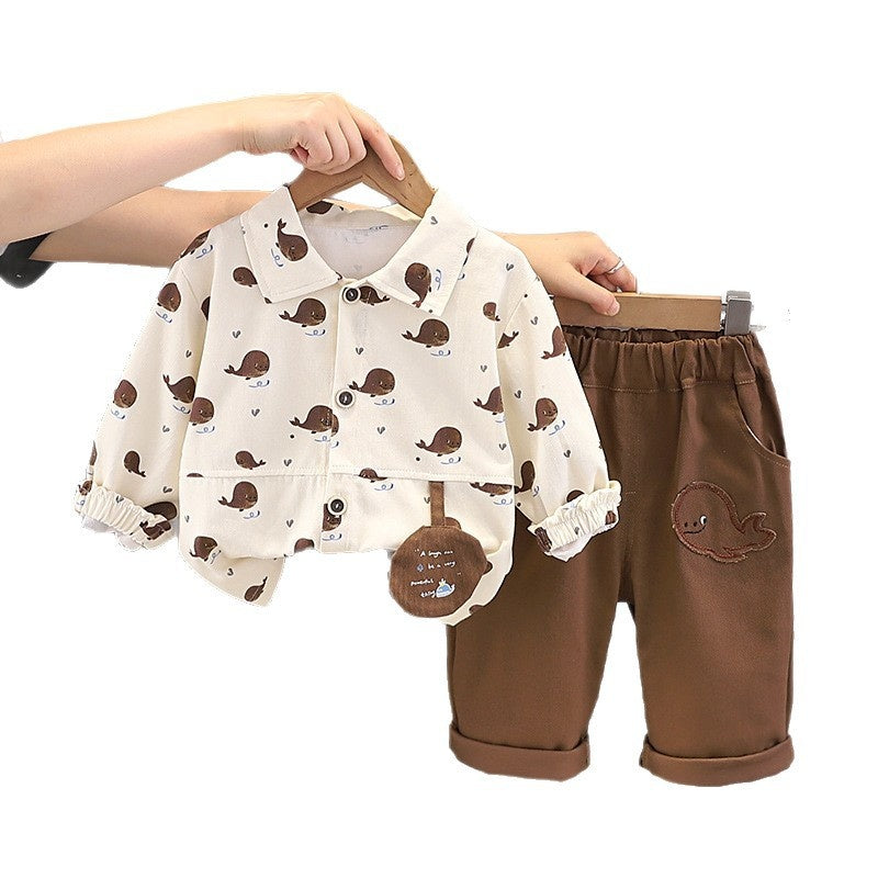 Baby and Autumn Outfit 2026 New Model Boys' Spring Long-Sleeve Cartoon Jacket Two-Piece Set 1-3 Year Olds, Fashionable for 5-Year-Olds