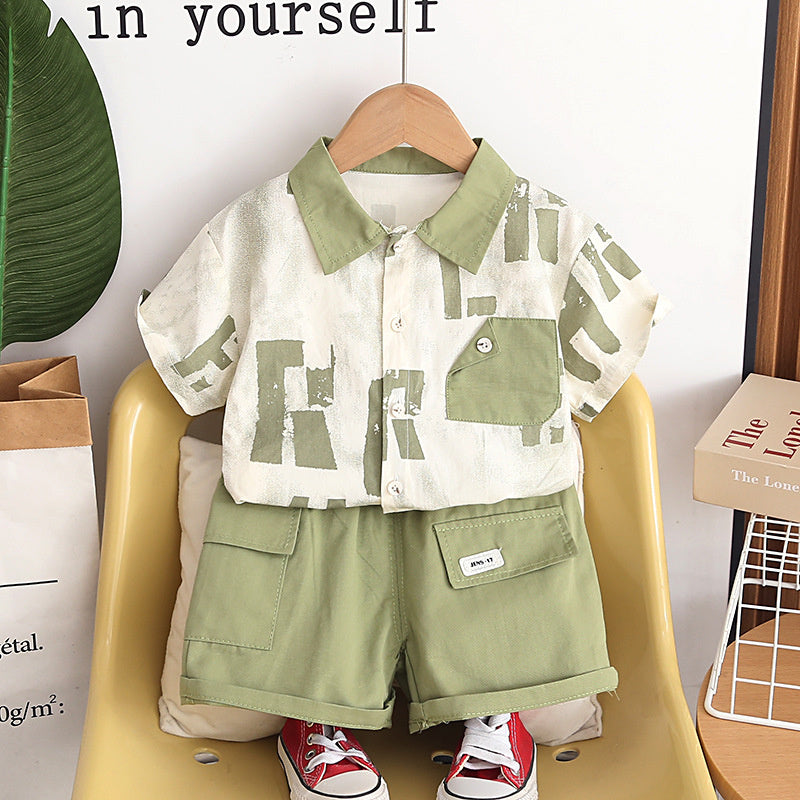 Boys' Outfit 2026 New Fashionable Children's Summer Clothes Large Letter Shirt Short Sleeve Baby Two-Piece Set