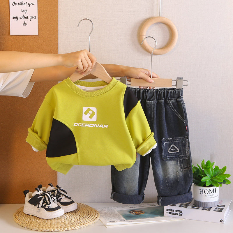 Boys' Outfit 2026 New Fashionable Baby Letter Print Long Sleeve Two-Piece Set Stylish Children's Spring and Autumn Wear