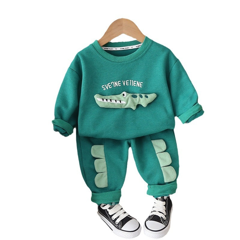 Boys' Autumn Cartoon Crocodile Two-Piece Set Stylish Children's Clothing 2023 New Trendy Baby Korean Version Fashionable Infant