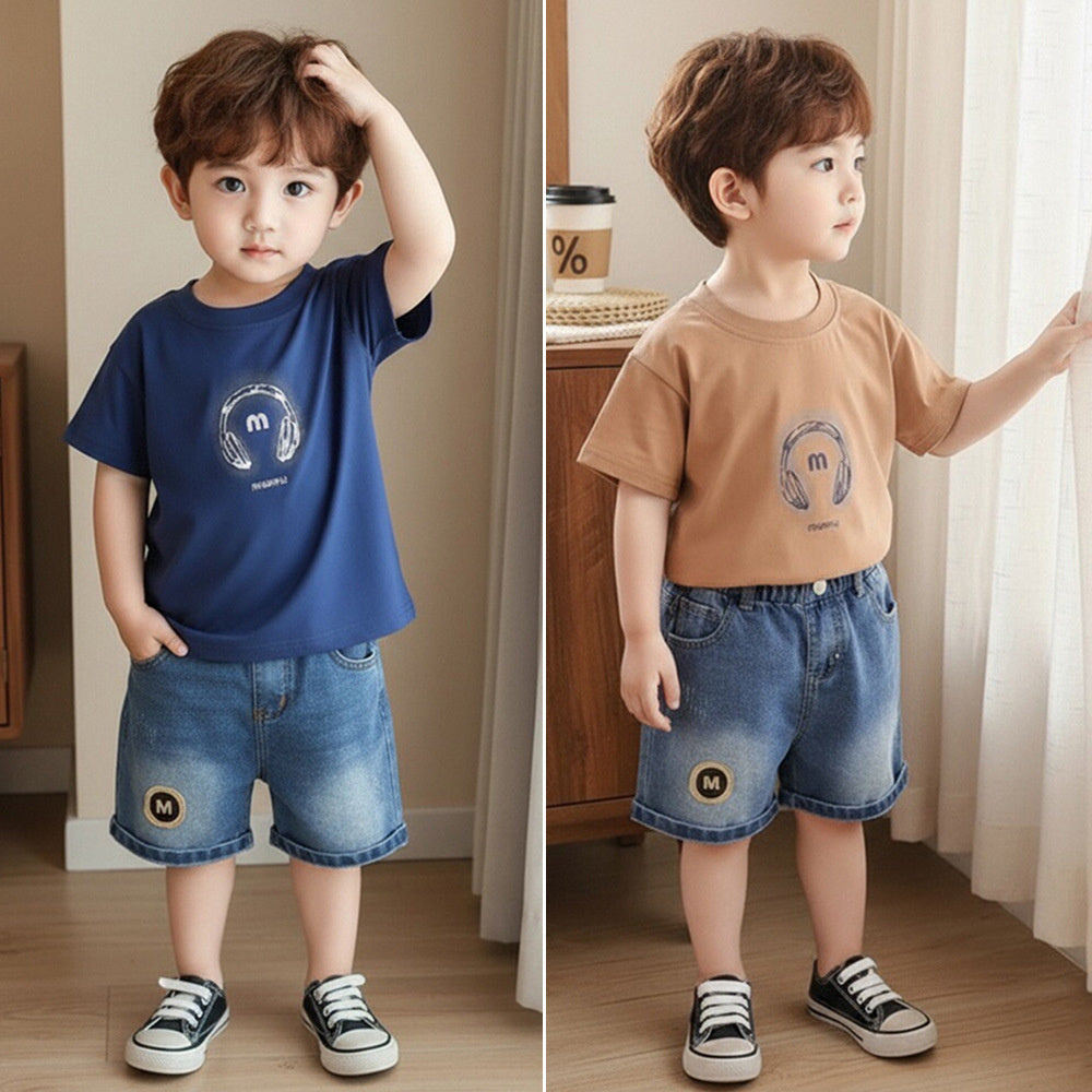 Boys' Outfit 2026 New Model Children's Summer Casual Handsome Baby Boy Headphone Short Sleeve Two-Piece Set
