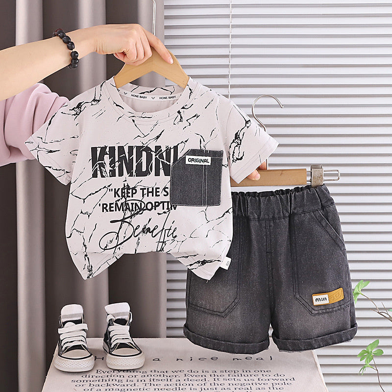 Boys' Outfit: Stylish Short-Sleeved Denim Shorts Two-Piece Set, Baby Summer 2026 New Fashionable Children's Clothing