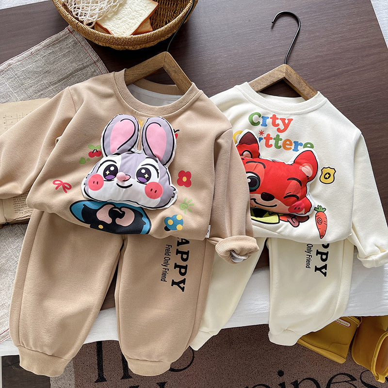 Boys' Outfit 2026 New Fashionable Cartoon Doll Two-Piece Set for Boys, Trendy Cool Spring and Autumn Clothing
