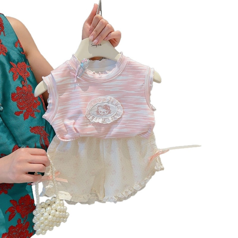 Girls' Outfit: Baby Vest and T-Shirt Two-Piece Set, Pure Cotton, 2026 New Summer Trend