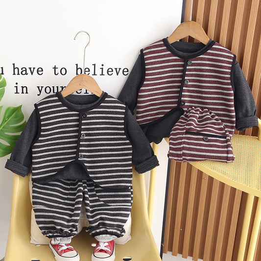 Baby boy outfit stylish spring and autumn handsome infant children's clothing irregular vest three-piece set