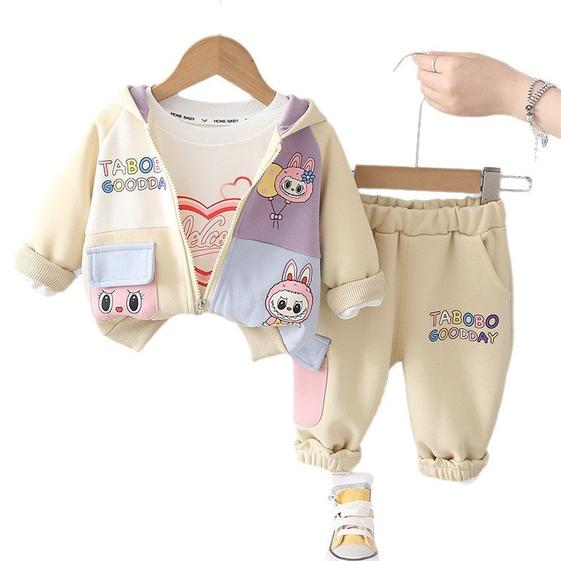 Girls' Outfit 2026 New Fashionable Baby Cute Children's Spring and Autumn Hooded Three-Piece Set