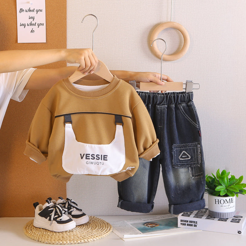 Boys' Suit 2026 New Style Baby and Autumn Large Pocket Sweatshirt Two-Piece Set Stylish Children's Spring Outfit Cool Clothes