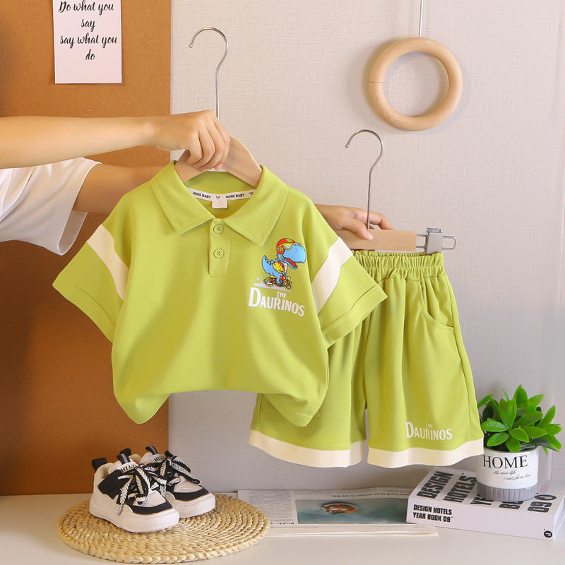 Boys' Outfit Set Dinosaur Short Sleeve Style 2026 New Children's Button-Down Shirt Baby Summer Clothes Toddler Clothing