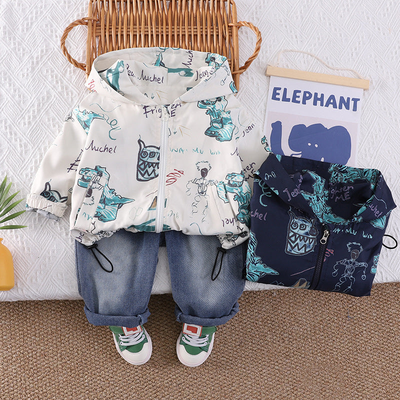 Boys' Sportswear Outfit 2026 New Stylish Long-Sleeve Tracksuit for Kids Spring and Autumn Trendy Clothing