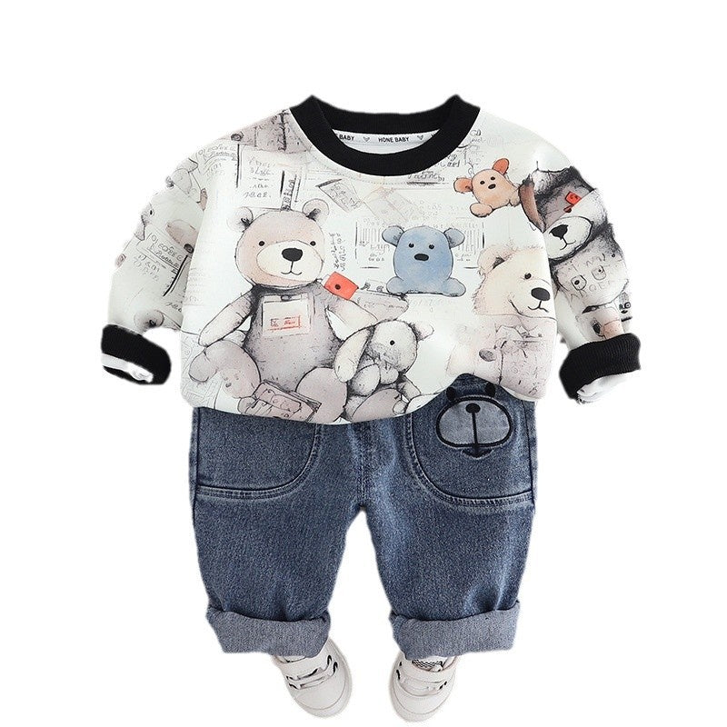 3D Bear Sweatshirt 2025 Spring Autumn Outfit for Toddlers and Young Children Long Sleeve Stylish Baby Clothes Boys Two-Piece Set