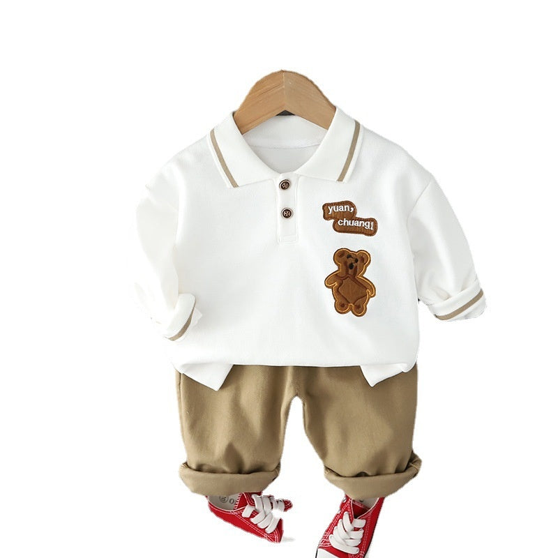 2024 Autumn Children's Clothing Wholesale Korean Fashion Cartoon Sleeve Sweatshirt Casual Long Pants Two-Piece Set Boys' Outfit Trendy