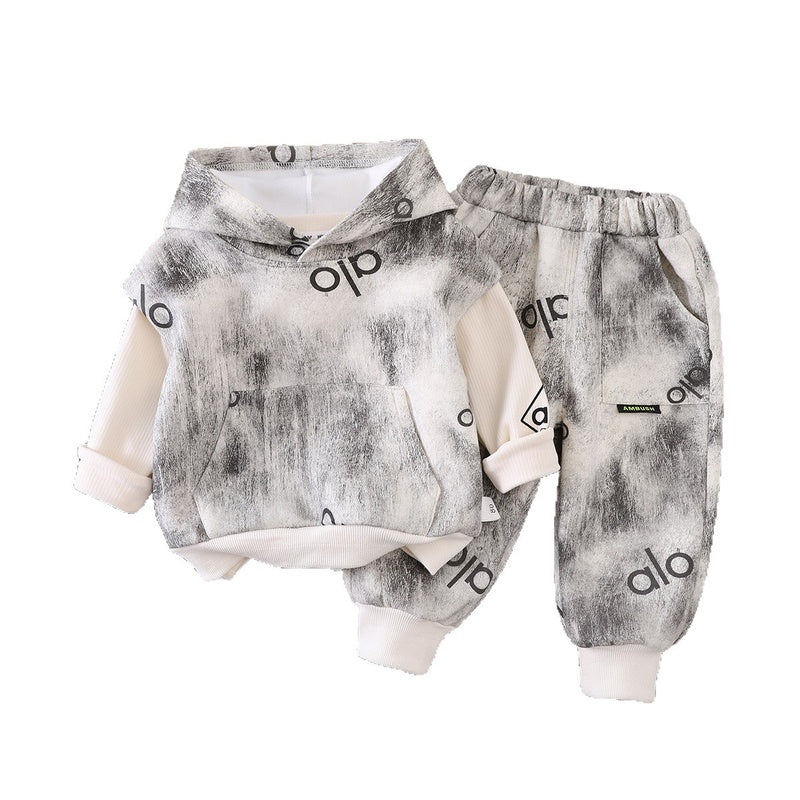 Boys' Autumn Casual Outfit, New Spring-Autumn Hooded Vest Three-Piece Set with Full Print for Infants and Children