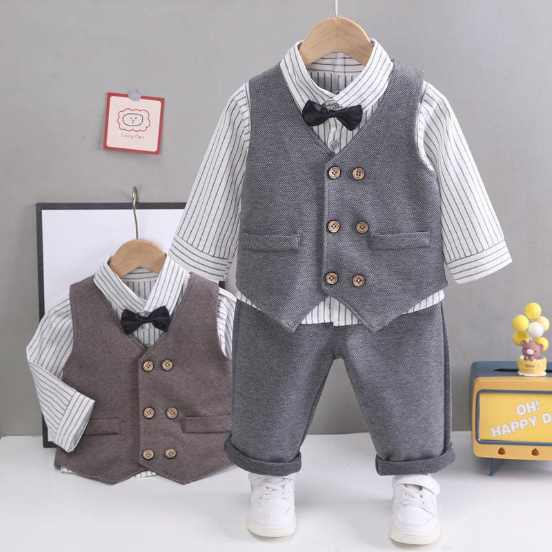 Boys' Outfit 2023 New Baby Clothes Toddler Spring and Autumn Double-Breasted Suit Vest Three-Piece Set