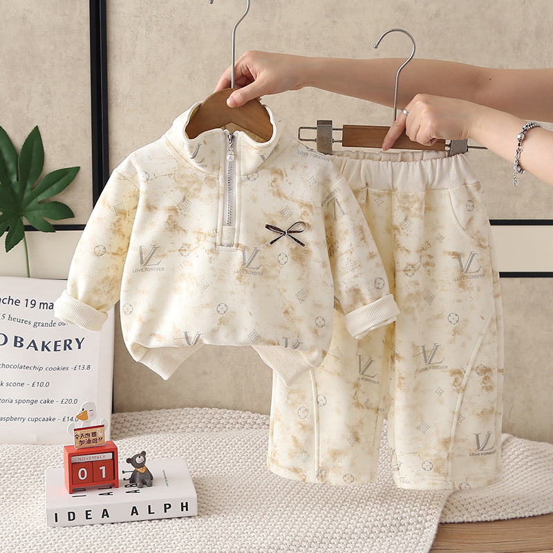 Girls' half-zip sweatshirt set, spring and autumn 2026 new style, fashionable children's casual two-piece outfit