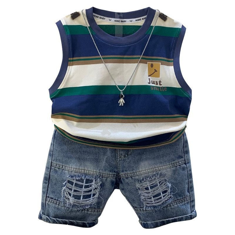 Boys' Summer Vest 23 New Baby Internet Celebrity Street Sleeveless Clothes Children's Korean Style Cool Two-Piece Set