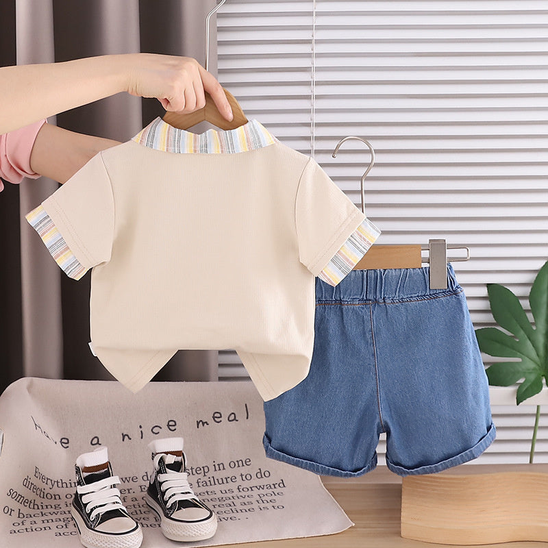 Children's Summer Clothing 2026 New Model Baby Embroidered Cartoon Bear Short Sleeve Two-Piece Set Trendy