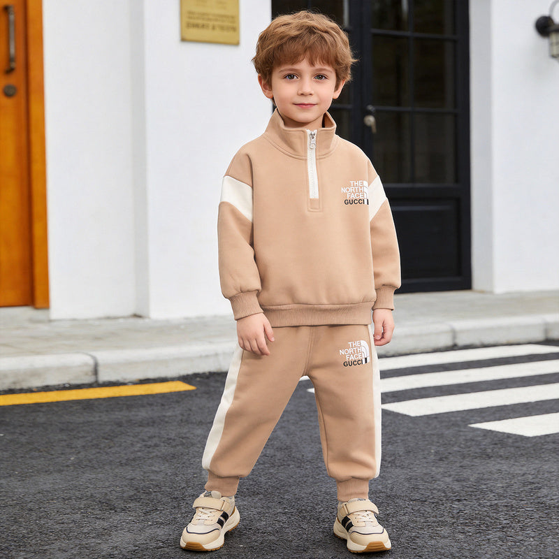 Boys' Outfit 2026 Model Spring and Autumn Clothes Infant Children's Half-Zip Letter Sweatshirt Baby Two-Piece Trendy Set