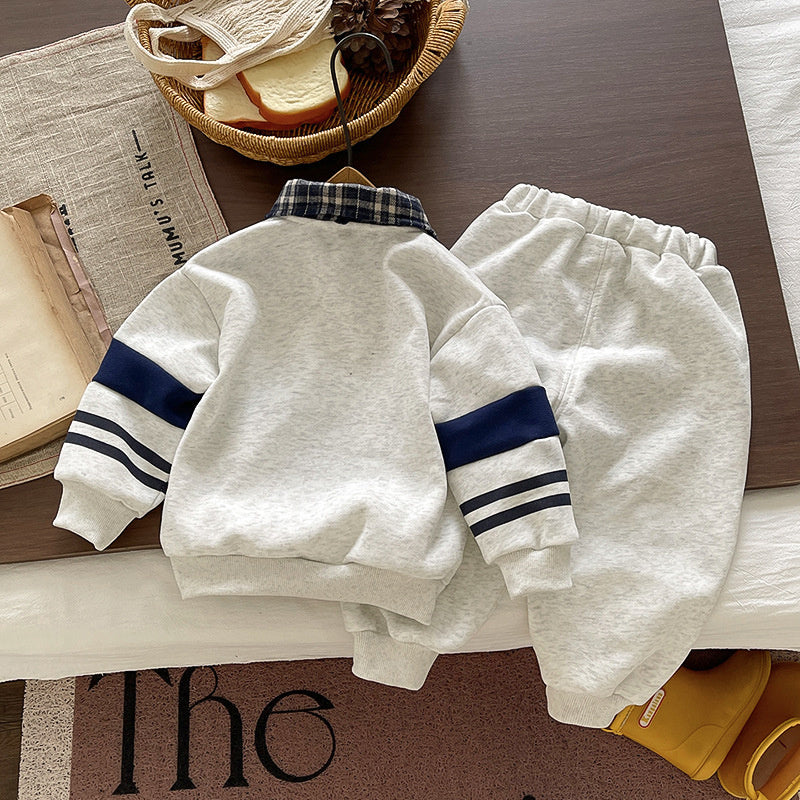 Boys' Outfit with Chest Patch Sweatshirt 2026, Stylish New Spring and Autumn Two-Piece Set for Kids, Korean Style Trendy Clothes