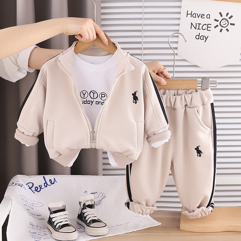 Boys' and Autumn Outfit 2026 New Style Baby Spring Embroidered Jacket Three-Piece Set Stylish Children's Clothing for Ages 1-5