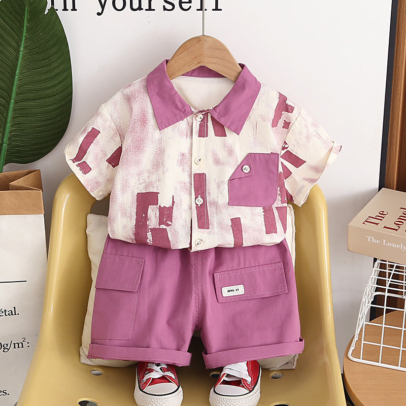 Boys' Outfit 2026 New Fashionable Children's Summer Clothes Large Letter Shirt Short Sleeve Baby Two-Piece Set