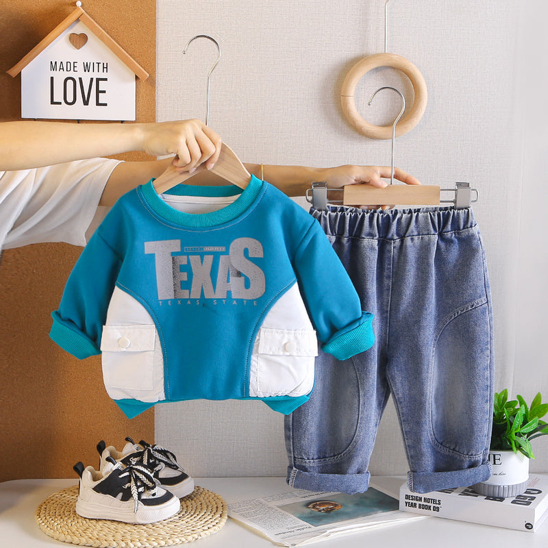 Autumn Outfit Set 2026 New Style Boys' Letter Sweatshirt Stylish Toddler Clothes Handsome Baby Children's Wholesale
