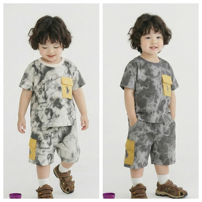 Baby Outfit Set 2026 New Model Boys Stone Pattern Camouflage Short Sleeve Shorts Infant Children's Summer Stylish Clothes