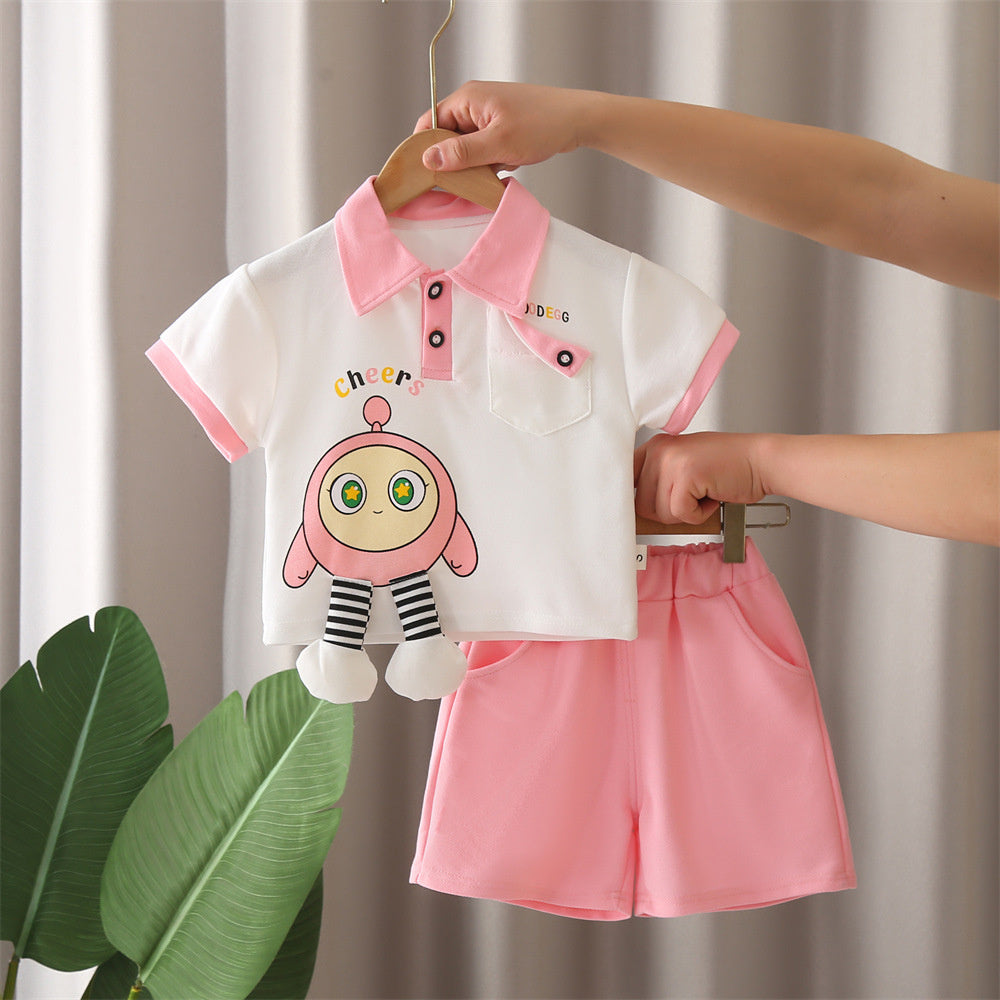 Girls' Outfit 2025 New Fashionable Baby Children's Summer Cartoon Short-Sleeve Two-Piece Set Trendy Toddler Clothes