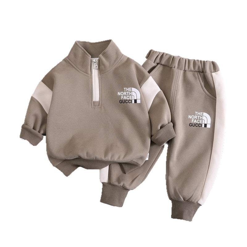 Boys' Outfit 2026 Model Spring and Autumn Clothes Infant Children's Half-Zip Letter Sweatshirt Baby Two-Piece Trendy Set