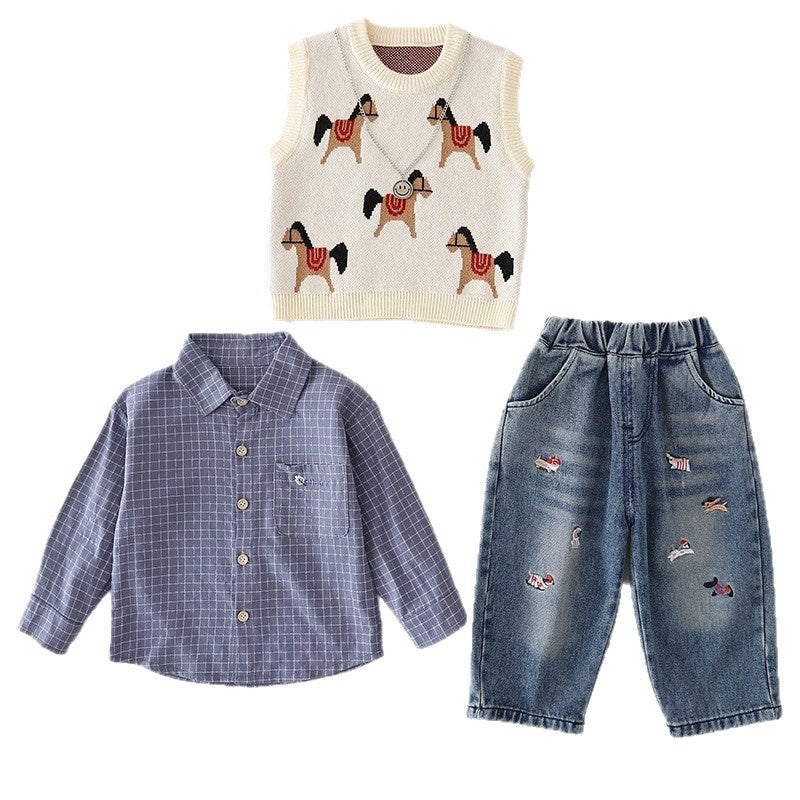 Baby Boy Outfit Set 2026 New Cartoon Pony Three-Piece Suit for Boys, Stylish Spring and Autumn Children's Clothing