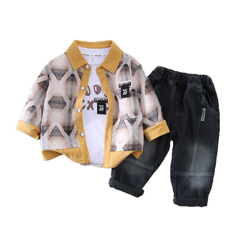Boys' Outfit 2026 New Stylish Color-Block Shirt Clothes Spring and Autumn Three-Piece Set for Trendy Little Boys