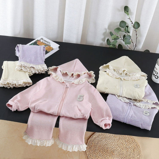 Girls' Spring and Cute Outfit 2026 New Model Baby Girl Long-Sleeve Lace Coat Children's Casual Autumn Fashion
