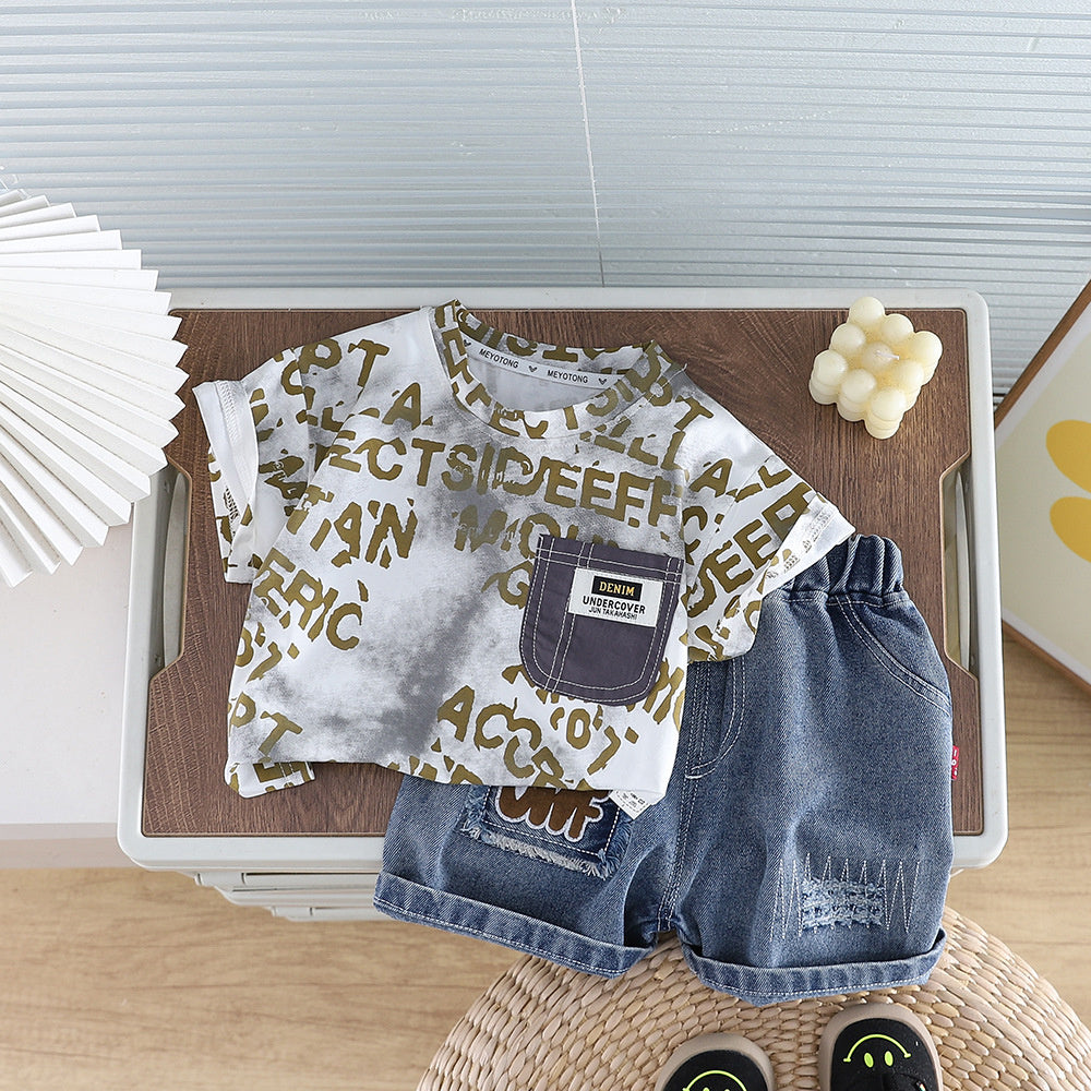 Boys' 2026 New Set: Infant and Toddler Pocket Short-Sleeve Casual Two-Piece Outfit Baby Summer Clothes