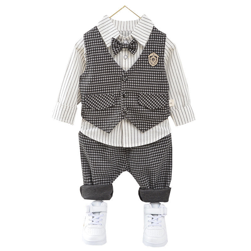 Little Boy's and Autumn Outfit 2020 New Children's Baby Houndstooth Vest Three-Piece Set Spring Style Fashionable