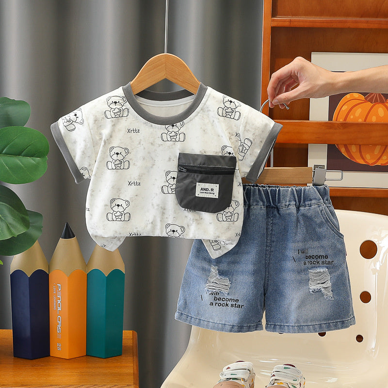Baby Boy 2026 Stylish Star Bear Short Sleeve Summer Infant Children's Clothes Two-Piece Set Boys' Trendy Outfit