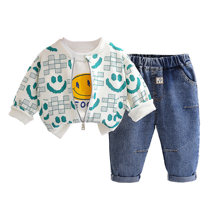 Boys' Suit Spring 2024 New Children's Clothing Autumn Baby Long Sleeve Three-Piece Set Stylish Korean Version Clothes Dropshipping