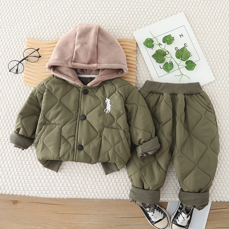 Boys' Autumn-Winter Outfit 2026 New Cartoon Children's Fleece-Lined Jacket Two-Piece Set Baby Winter Clothes Trendy Wholesale