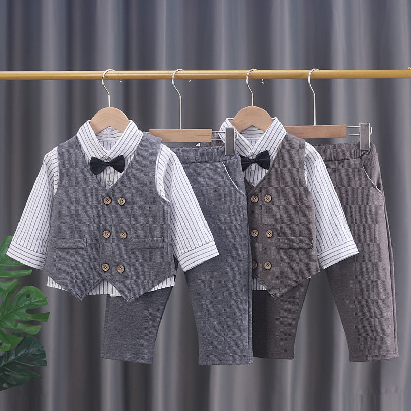Boys' Outfit 2023 New Baby Clothes Toddler Spring and Autumn Double-Breasted Suit Vest Three-Piece Set