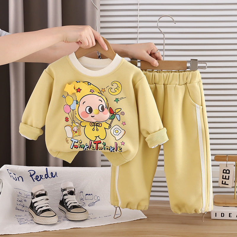 Boys' Outfit 2026 New Children's Spring and Autumn Cartoon Sweatshirt Fashionable Two-Piece Set Stylish Baby Clothes