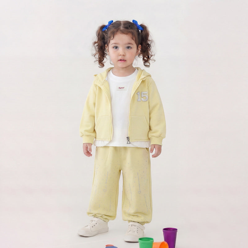 Girls' three-piece hooded suit, autumn 2026 new stylish jacket and pants, clothing for one-year-old baby girls, children's wear