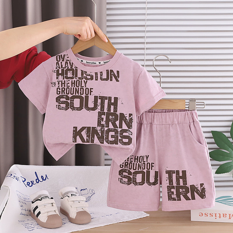 Boys' Summer Outfit 2026 New Fashionable Casual Sports Short Sleeve Shorts Two-Piece Set for Boys