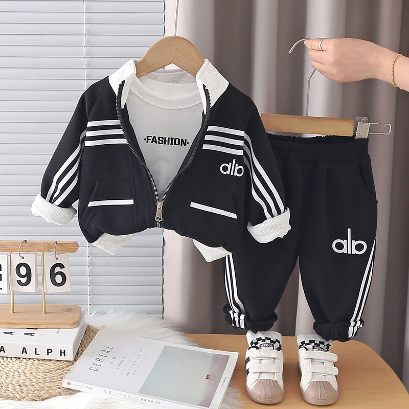 2026 New Children's Clothing and Autumn Striped Jacket Three-Piece Set 1-Year-Old Boys' Spring Fashion Outfit