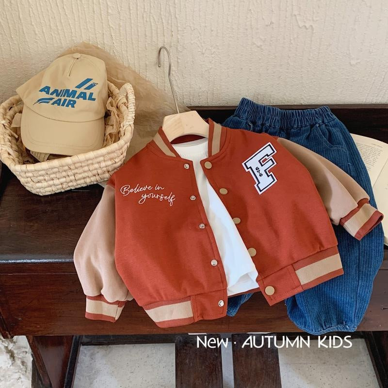 Korean Style Spring Autumn Boys and Girls Children's Casual 1-6 Years Old Stylish Kids Patch Sleeve Baseball Jacket Top Trendy