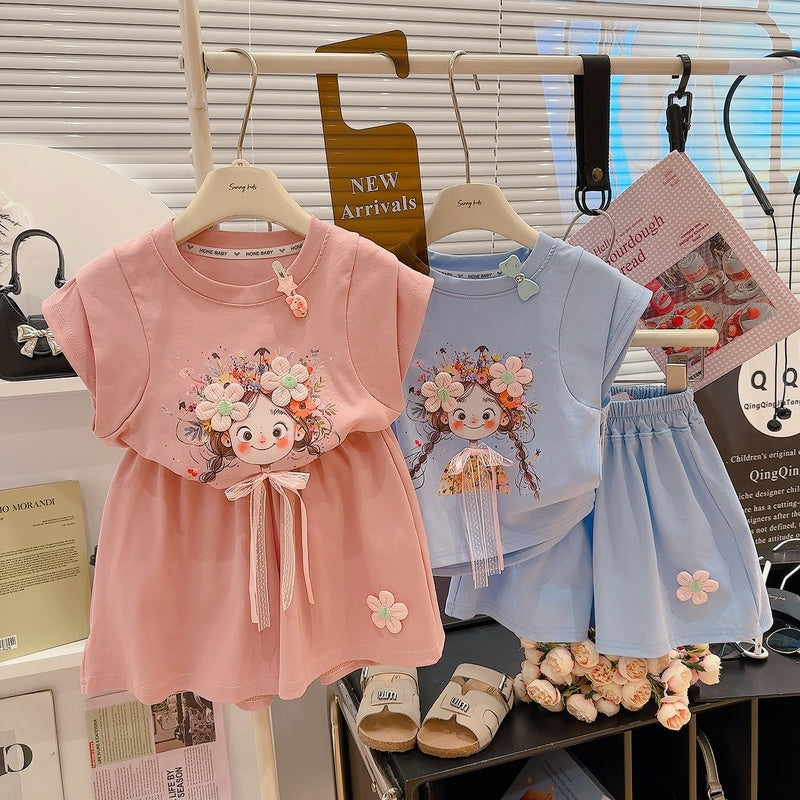 Southeast Asian girls' short-sleeve summer outfit, new stylish loose casual shorts for children, baby cross-border foreign trade